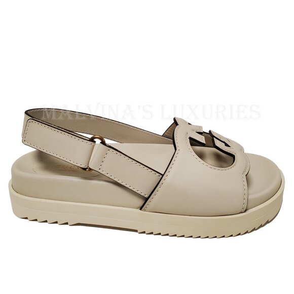 GUCCI SHOES INTERLOCKING G LOGO WHITE LEATHER SLINGBACK SANDALS sz 37.5 7.5 - Picture 6 of 16